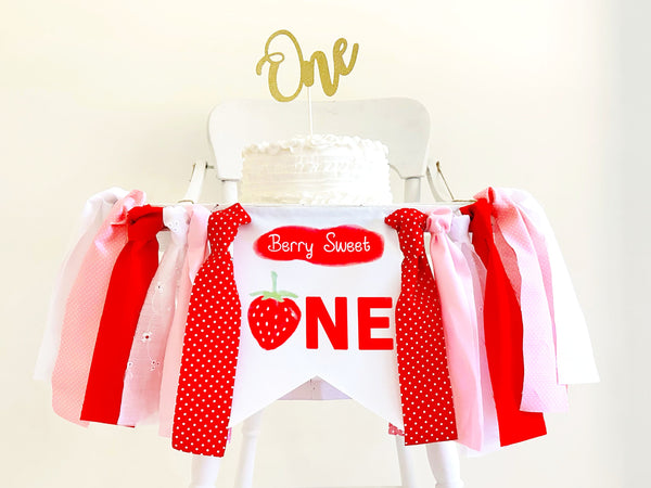Berry Sweet One Highchair Banner | Strawberry First Birthday Party Decorations
