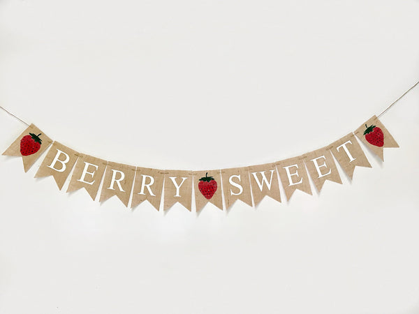 Berry Sweet Burlap Banner, Strawberry Birthday Party or Baby Shower Decorations, Summer Party Decor, Strawberry Banner, B1210