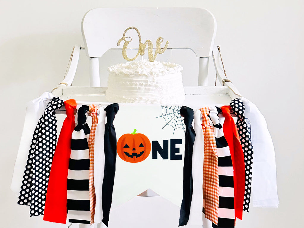 Halloween 1st Birthday Decor, Jack-O-Lantern First Birthday Banner, Orange and Black Halloween Banner, Halloween Highchair Banner, HC188
