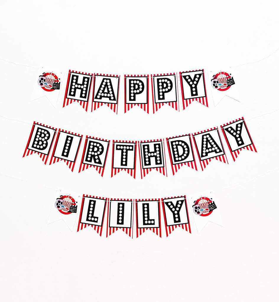 Happy Birthday Movie Night Personalized Banner, Movie Themed Sign, Movie Night Decorations, Carnival Birthday Party, Concessions Sign P349