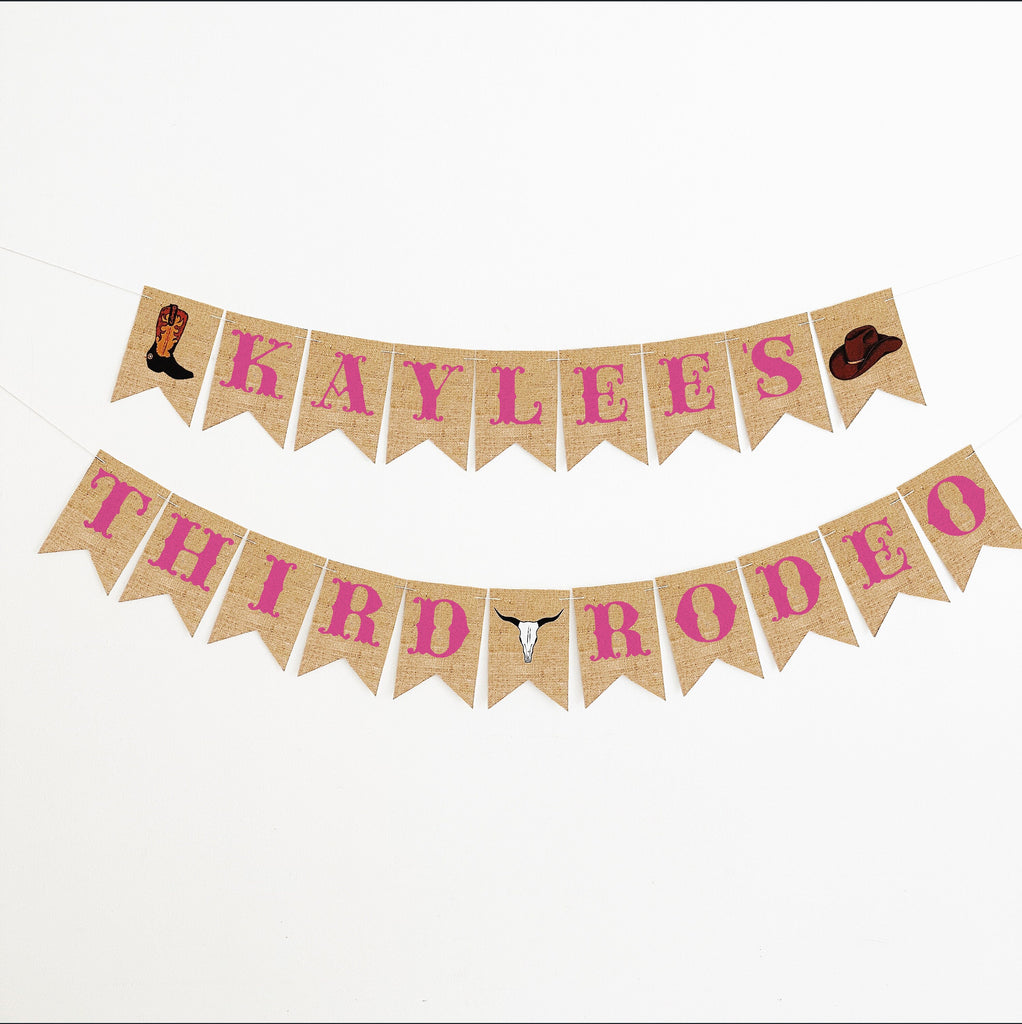 Customizable Third Rodeo Banner, 3rd Birthday Party Sign, Personalized Cowgirl Western Birthday Banner P369