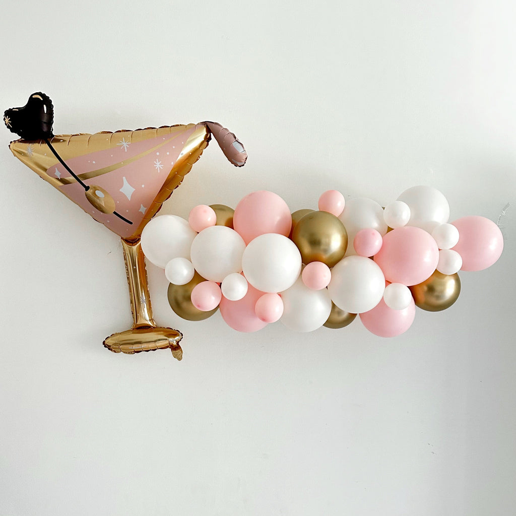 Cocktail Party Balloon Garland, Martini Glass Balloon, New Years Eve Party, Birthday Party Decorations, Seasonal Decor, Pink & Gold Balloons