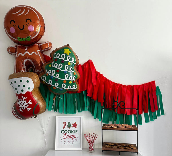 Christmas Cookie Party, Cookie Exchange, Holiday Party Ideas, Christmas Party Balloons, Christmas Cookie Balloons