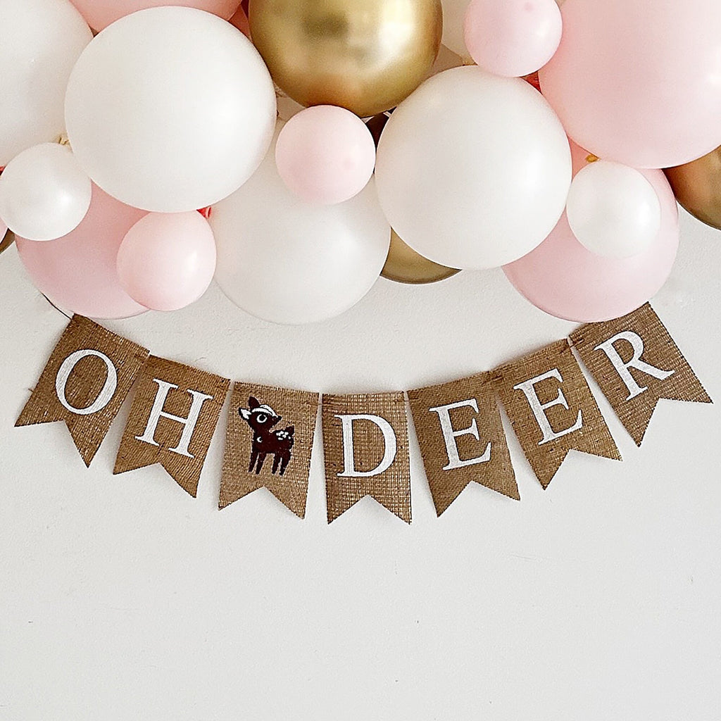 Oh Deer Burlap Banner, Woodland Baby Shower Decorations, Gender Reveal Party Garland, Doe Baby Banner for Nursery