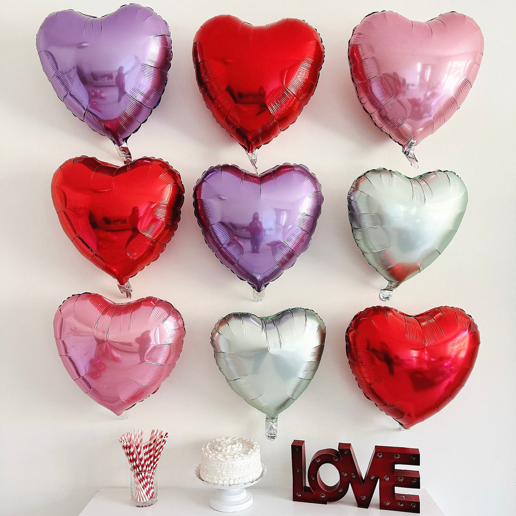 Pink Heart Balloon Set | Valentines Day Decor | Foil Heart Shaped Balloon Props | Mother's Day Balloons