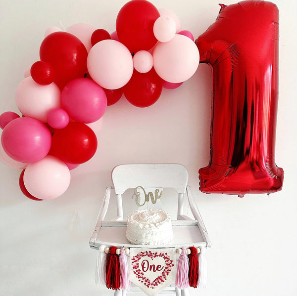 Valentine 1st Birthday Tassel Banner, Heart Highchair Decoration, Valentines Day First Birthday Party Sign, Love Cake Smash Pennant