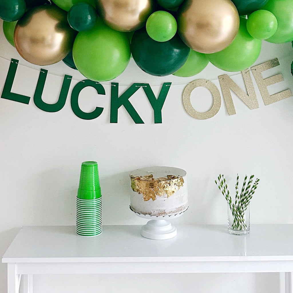 1st Birthday Decorations, St. Patrick's Day Theme Party Kit, Shamrock Balloon, Lucky One Banner, Green Balloon Garland, Rainbow Balloon