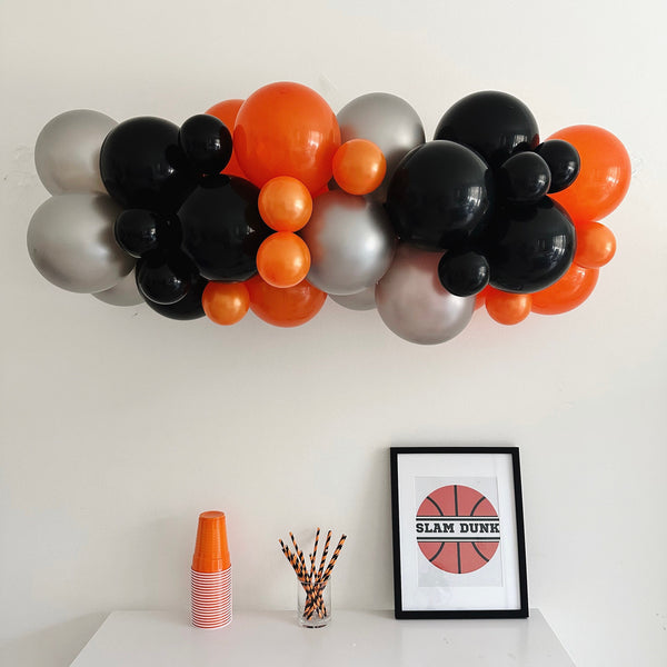 Black & Orange Balloons, Silver Balloons, Balloon Party Kit, Orange Party Decorations, Bold Balloon Backdrop