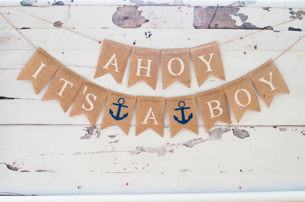 Ahoy It's A Boy Banner, Nautical Banner, Nautical Baby Shower Banner, Nautical Boy Banner,  B071