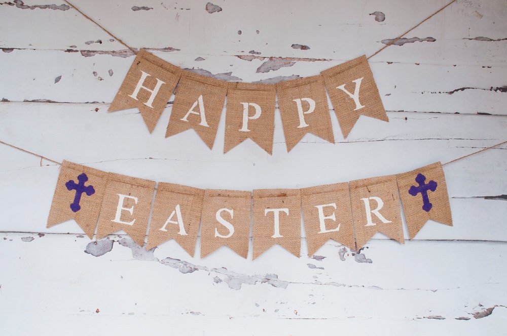 Happy Easter Banner, Easter Burlap Banner, Easter Banner, B199