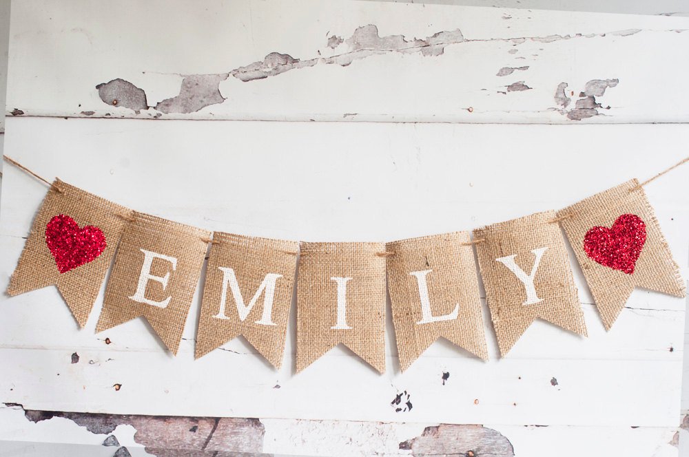 Personalized Banner, Name Banner, Personalized Name Banner, Nursery Decor, Personalized Heart Banner, Red Hearts Name Banner, B165
