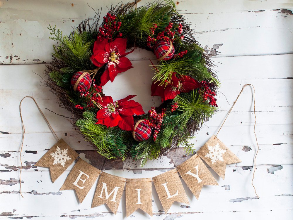 Personalized Winter Burlap Banner, Winter Name Banner, Personalized Snowflake Banner, Winter Nursery Decor, Snowflake Banner, B164