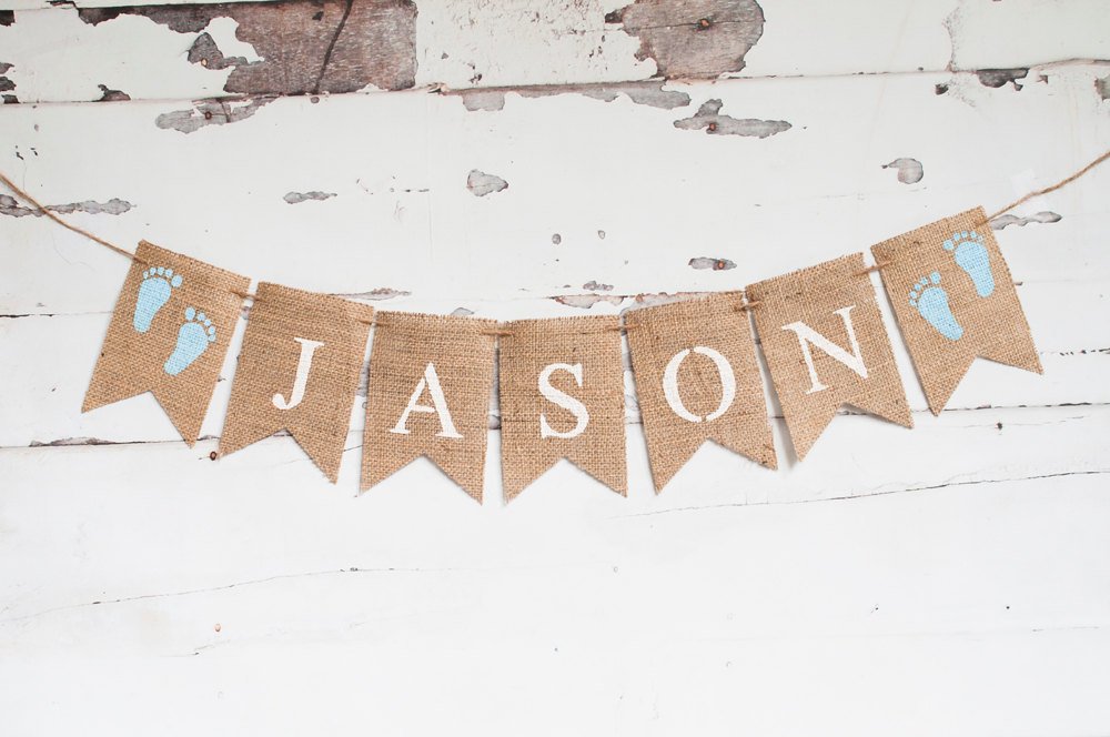 Foot Print Banner, Footprint Banner, Baby Foot Print Name Banner, Baby Name Banner,  Baby Shower Banner, B134