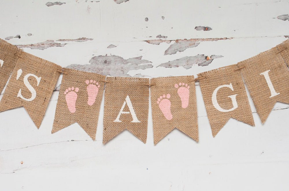 It's A Girl Banner, Pink Footprint Banner, Footprint Baby Shower Banner, Gender Reveal Banner, Baby Shower Decor, B121