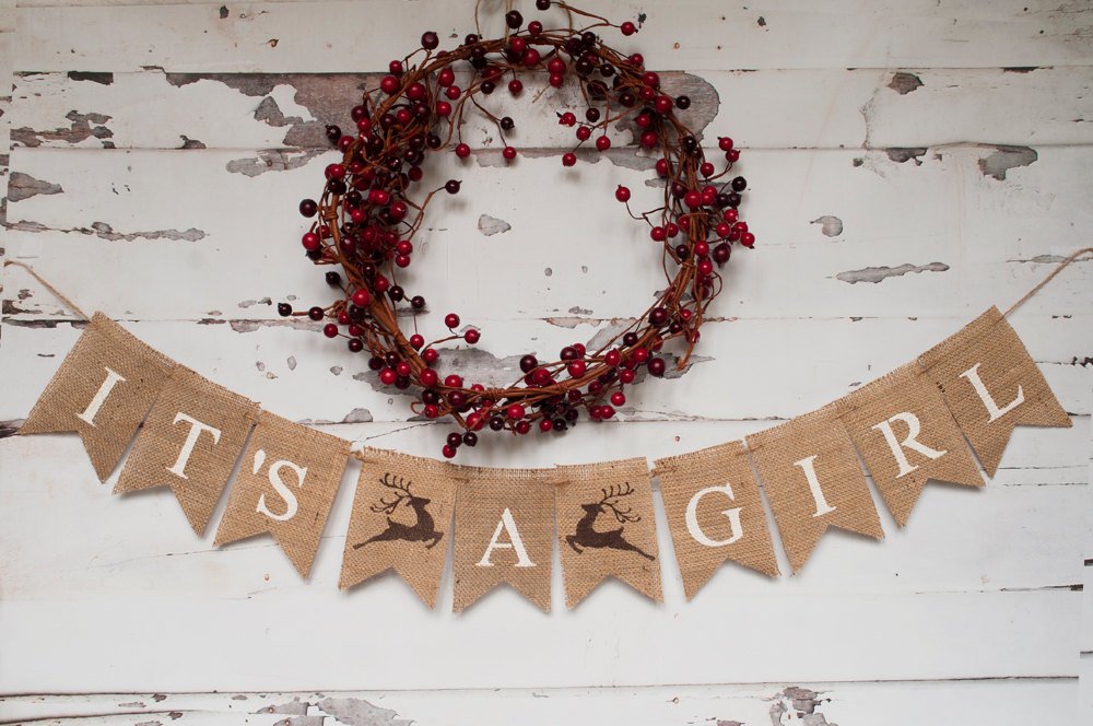 It's A Girl Banner, It's A Girl Burlap Banner, Baby Shower Decor, Gender Reveal Banner,  Reindeer Girl Banner, B115