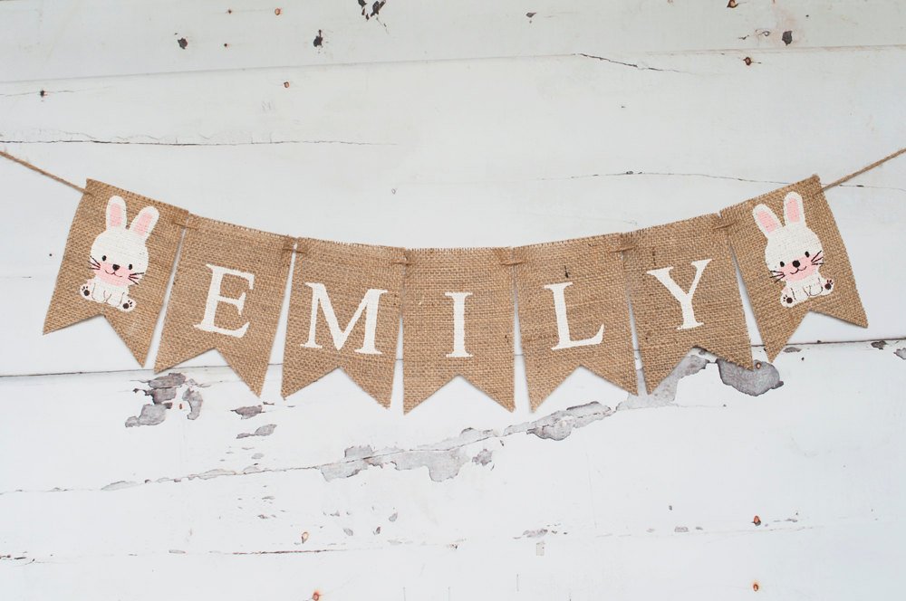 Bunny Name Banner, Easter Name Banner, Personalized Easter Banner, Easter Nursery Decor, Bunny Banner, B215