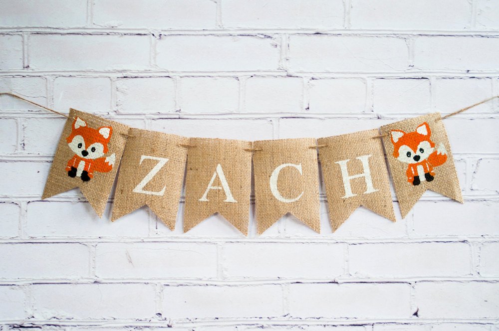 Woodland Party Decor, Custom Fox Banner, Woodland Baby Shower Decoration, Woodland Nursery Decor,  Personalized Fox Banner, B240