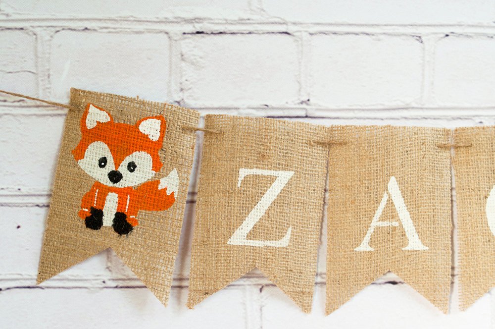 Woodland Party Decor, Custom Fox Banner, Woodland Baby Shower Decoration, Woodland Nursery Decor,  Personalized Fox Banner, B240