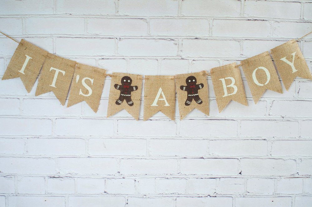 It's A Boy Banner, It's A Boy Burlap Banner, Baby Shower Decor, Gender Reveal Banner, Gingerbread Man Baby Shower Banner, B242