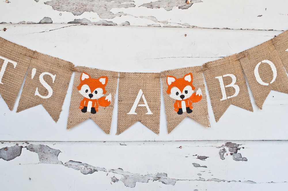 Woodland Baby Shower Decor, Woodland Baby Shower Banner, Fox It's A Boy Banner, Fox Banner, Woodland Gender Reveal Banner, B266