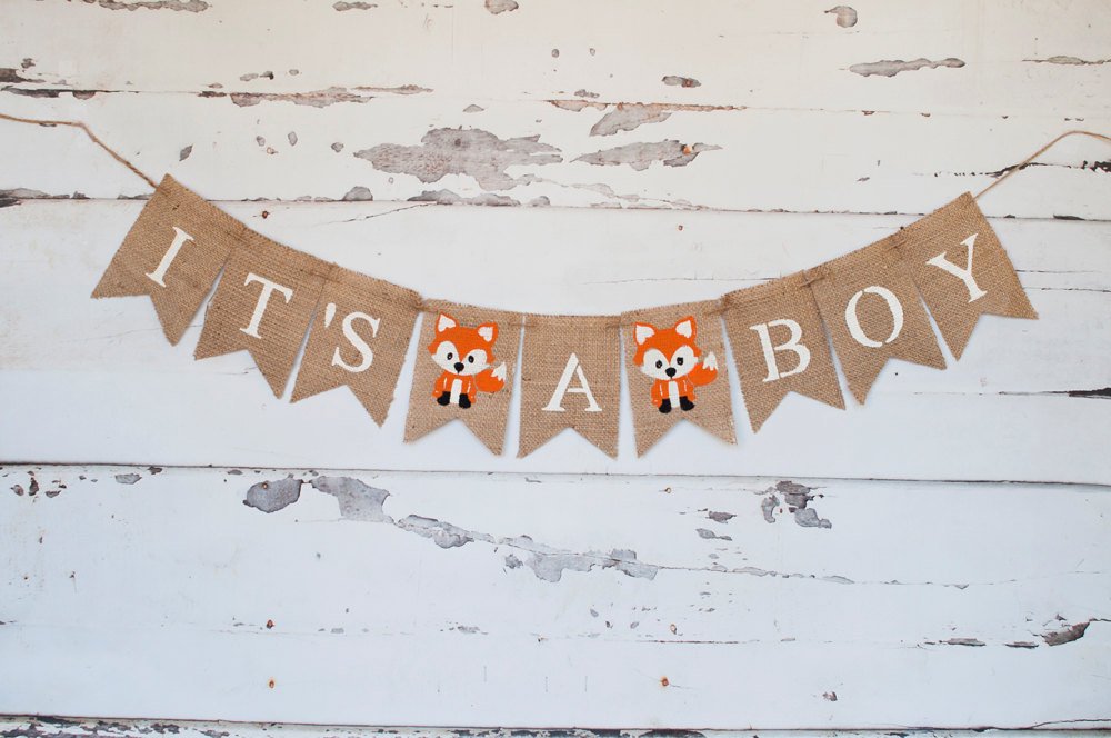 Woodland Baby Shower Decor, Woodland Baby Shower Banner, Fox It's A Boy Banner, Fox Banner, Woodland Gender Reveal Banner, B266