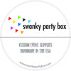 a logo for a company called "swanky party box" that specializes in custom event supplies.