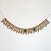 A banner with the word "MERRY" written on it, along with a small green tree icon.