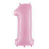A single, large pink balloon in the shape of the number one.