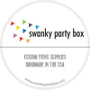 a logo for a company called "swanky party box" that specializes in custom event supplies.