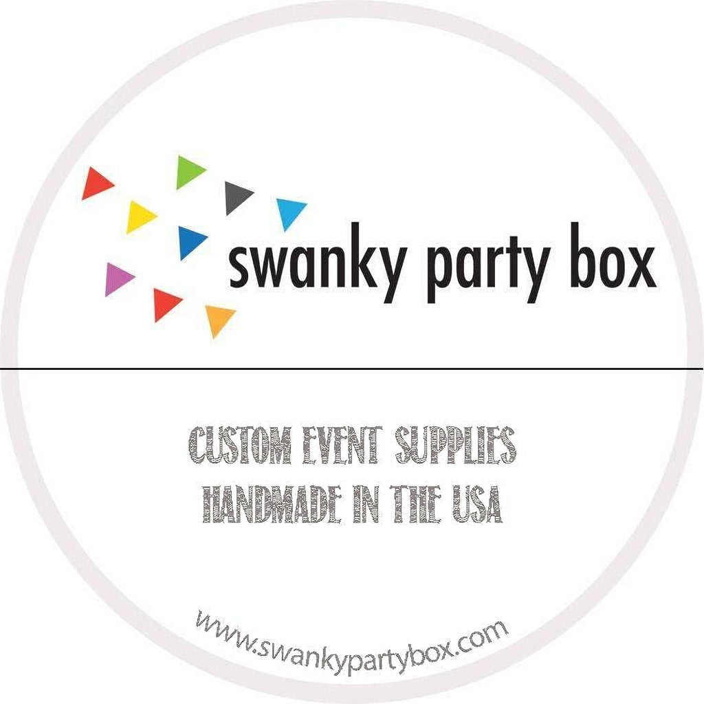 a logo for a company called "swanky party box" that specializes in custom event supplies.