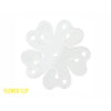 A white flower-shaped object with six petals, resembling a clip or a paper clip.