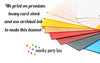 a variety of colorful paper sheets arranged in a fan-like pattern, with a text overlay providing information about using premium heavy card stock and using archival ink to create a banner.