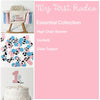The image is a collage of three different items: a high chair banner, confetti, and a cake topper.