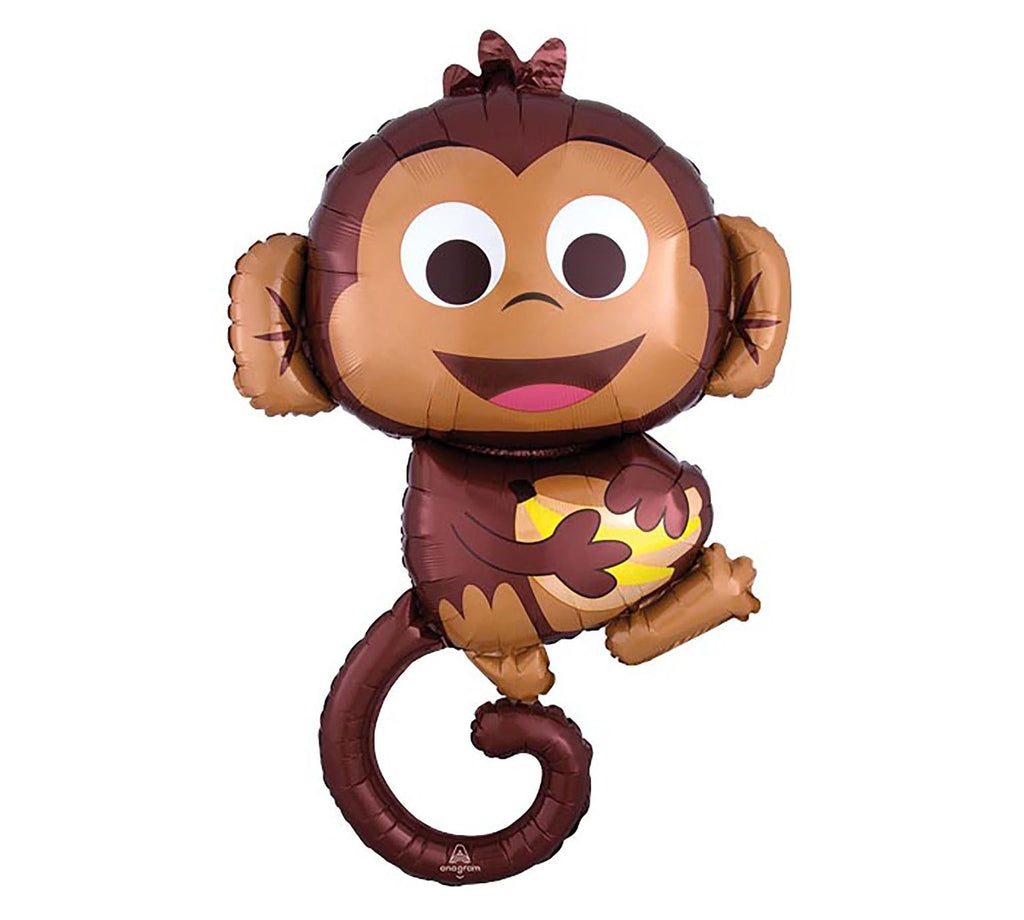 This image shows a smiling Monkey shaped balloon holding bananas.
