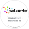 a logo for a company called "swanky party box" that specializes in custom event supplies.