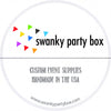 a logo for a company called "swanky party box" that specializes in custom event supplies.