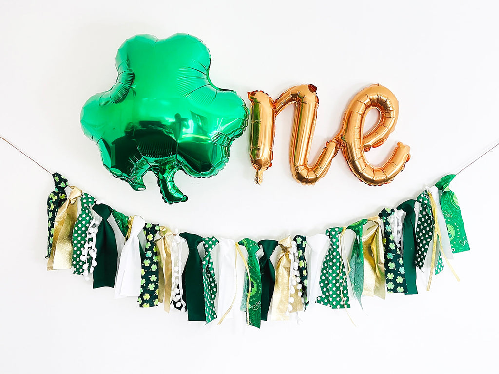 St Patrick's Day First Birthday Decoration, Lucky One Balloons, St. Patrick's Fabric Garland