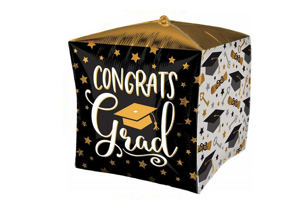 Graduation Balloon, Black and Gold Grad Cube Balloon