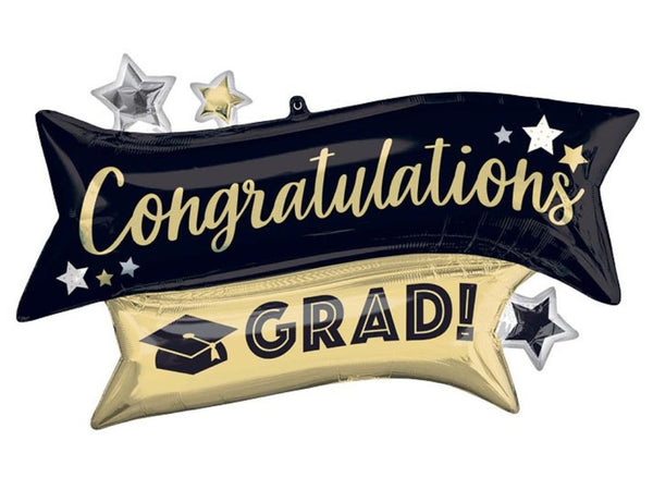 Black and Gold Congrats Grad Balloon | Graduation Party Decorations