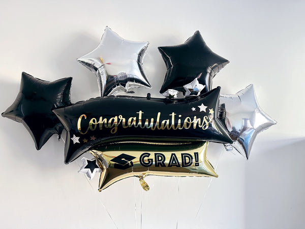 Black and Silver Congrats Grad Balloon | Graduation Party Decorations