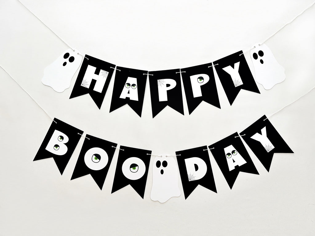 Happy Boo Day Card Stock Banner | Halloween Birthday Party Decorations
