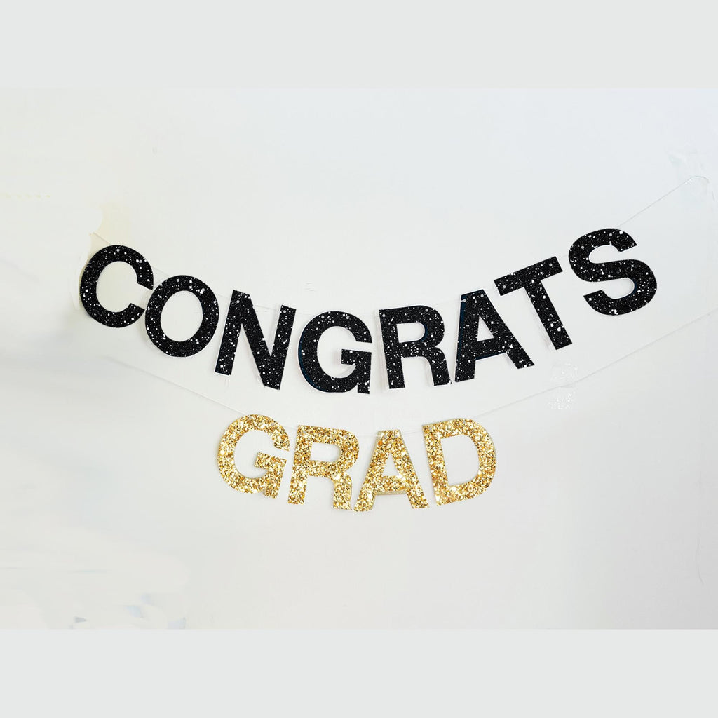 Congrats Grad Glitter Banner | Graduation Party Decorations | Graduation Banner