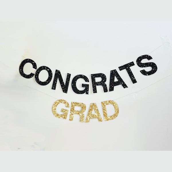 Congrats Grad Glitter Banner | Graduation Party Decorations | Graduation Banner