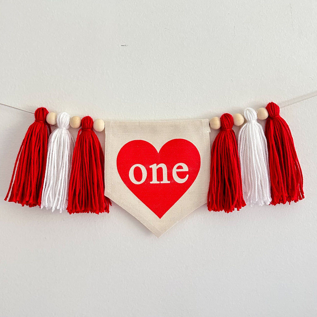 Valentine's Day First Birthday Tassel Banner