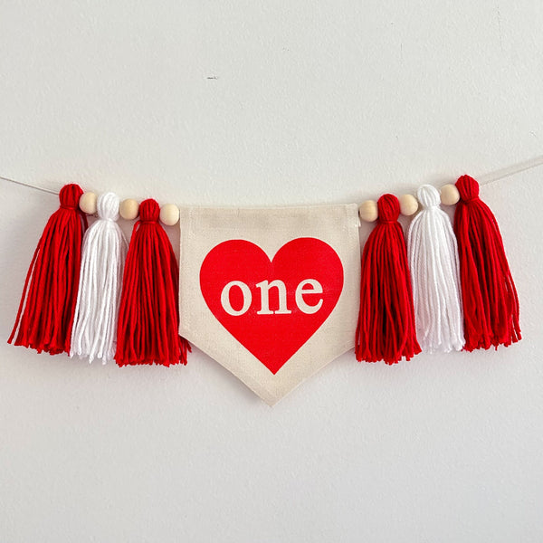 Valentine's Day First Birthday Tassel Banner