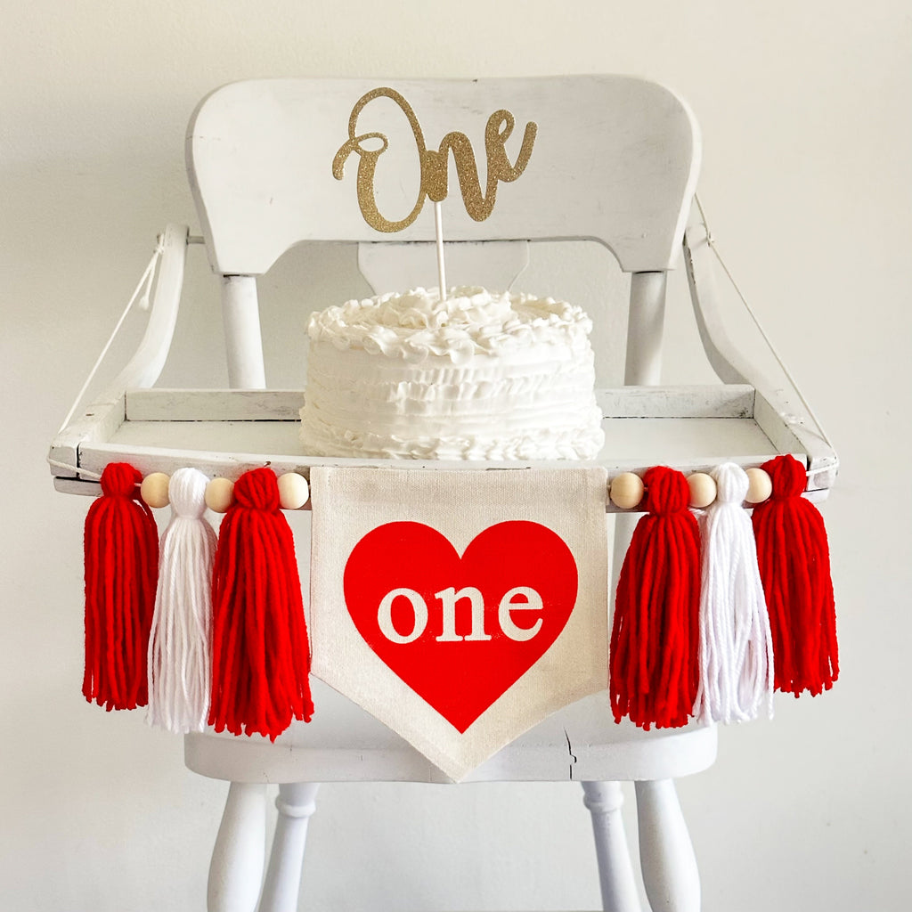 Valentine's Day First Birthday Tassel Banner