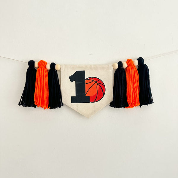 Basketball Birthday Banner | Personalized Highchair Decoration | Sports First Birthday Party Sign | Cake Smash Prop