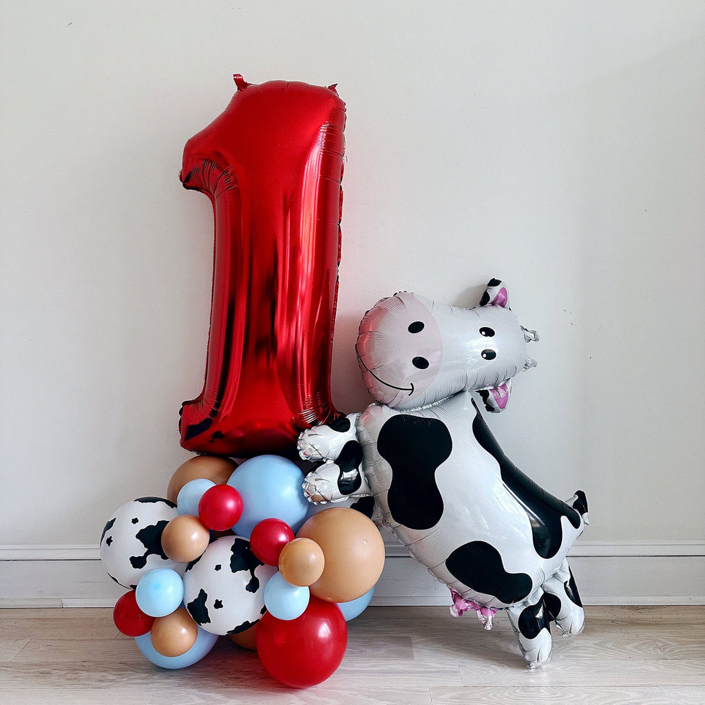 Cow 1st Birthday Balloon Tower