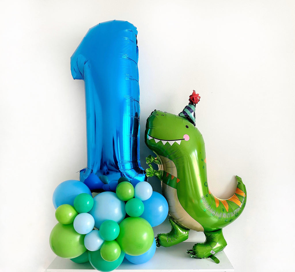 T-Rex 1st Birthday Balloon Tower