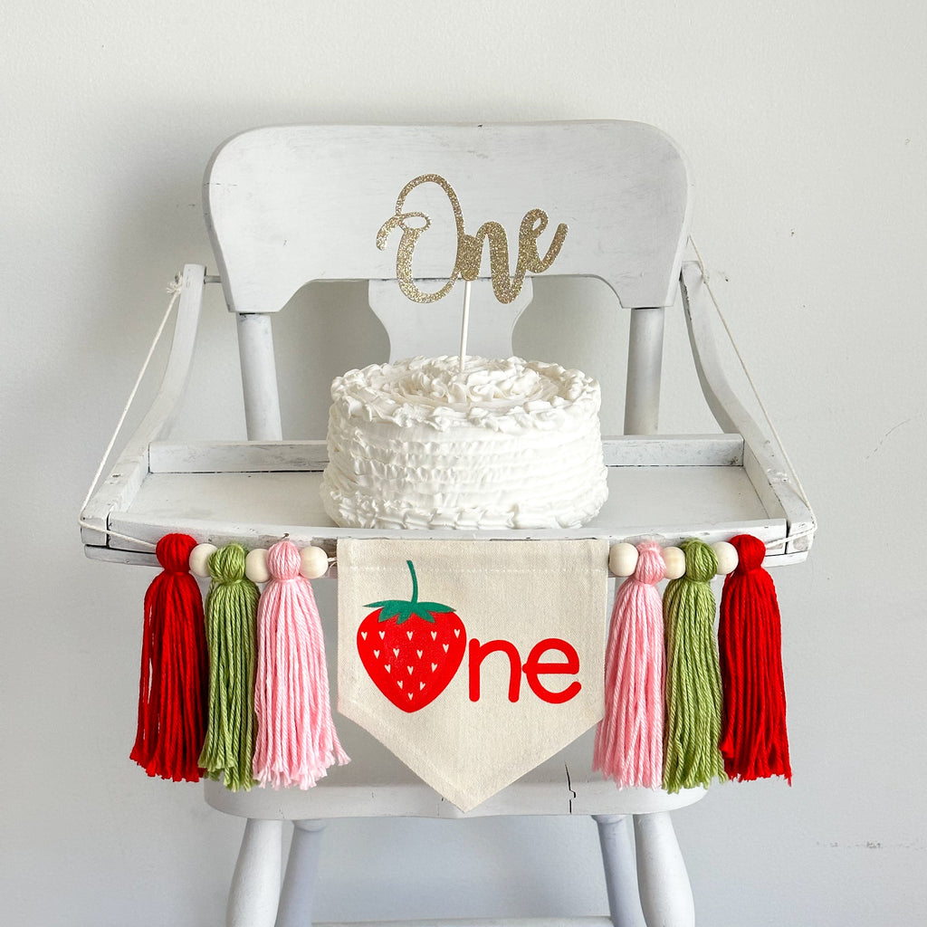 Strawberry First Birthday Tassel Banner